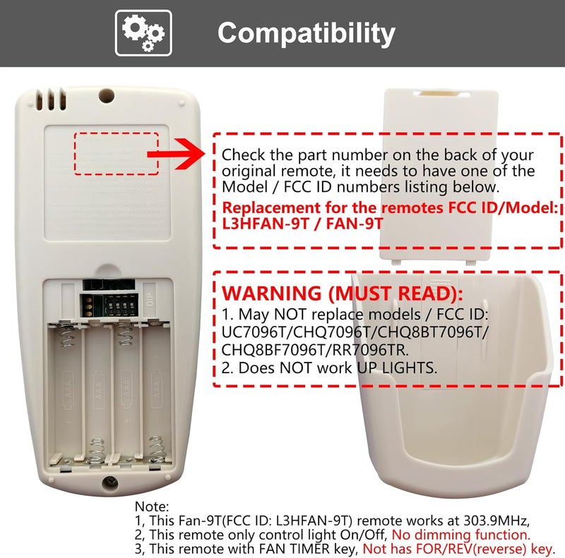 CENMING Replacement Remote for Hampton Bay Thermostatic Ceiling Fan Remote Control FAN-9T L3HFAN-9T,with Fan Timer Key 3-Speed LCD Display Temp 303.9MHz,No Light Dimmer,No Reverse (Remote Only) - Image 2